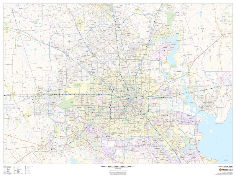 MapSherpa Harris County, Texas - 48" x 36" Laminated Wall Map - Image 1